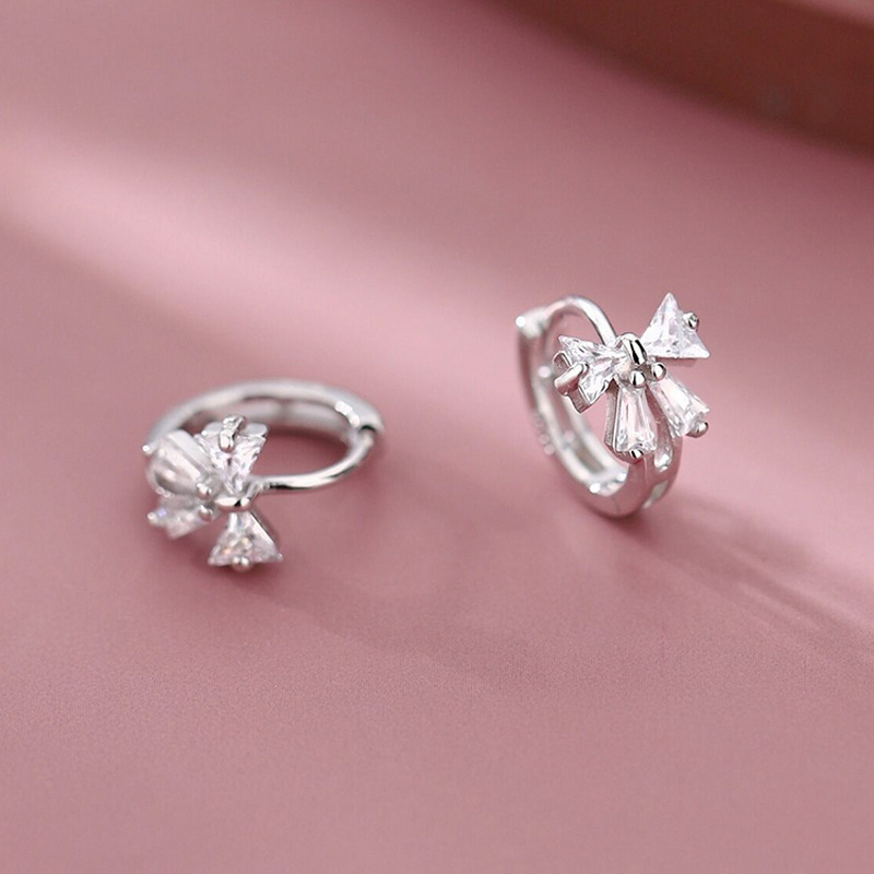 S925 sterling silver needle bow ear loops, a new style of Korean 2023 trendy and sweet girlish heart circle ear loops pic 7