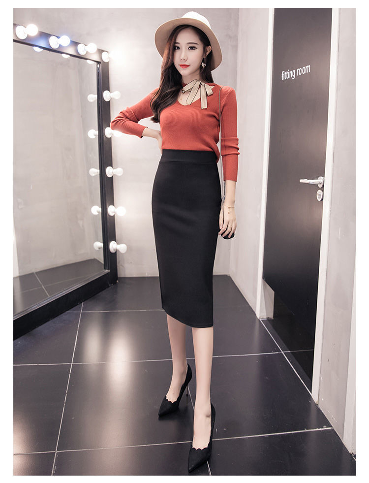 裙子新款2024年黑色半身裙女高腰显瘦长裙中长款开叉一步包臀裙详情13