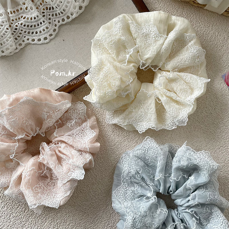 新款韩系蕾丝花边少女大肠发圈甜美高弹力丸子头发饰精致马尾发圈详情6