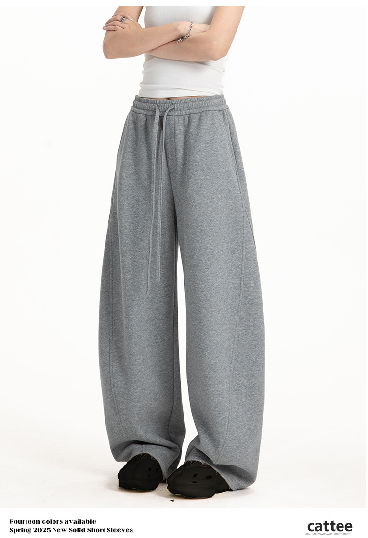 College-style solid-color straight-leg curved casual pants for men and women, loose wide-leg sport sweatpants for spring and autumn pic 14