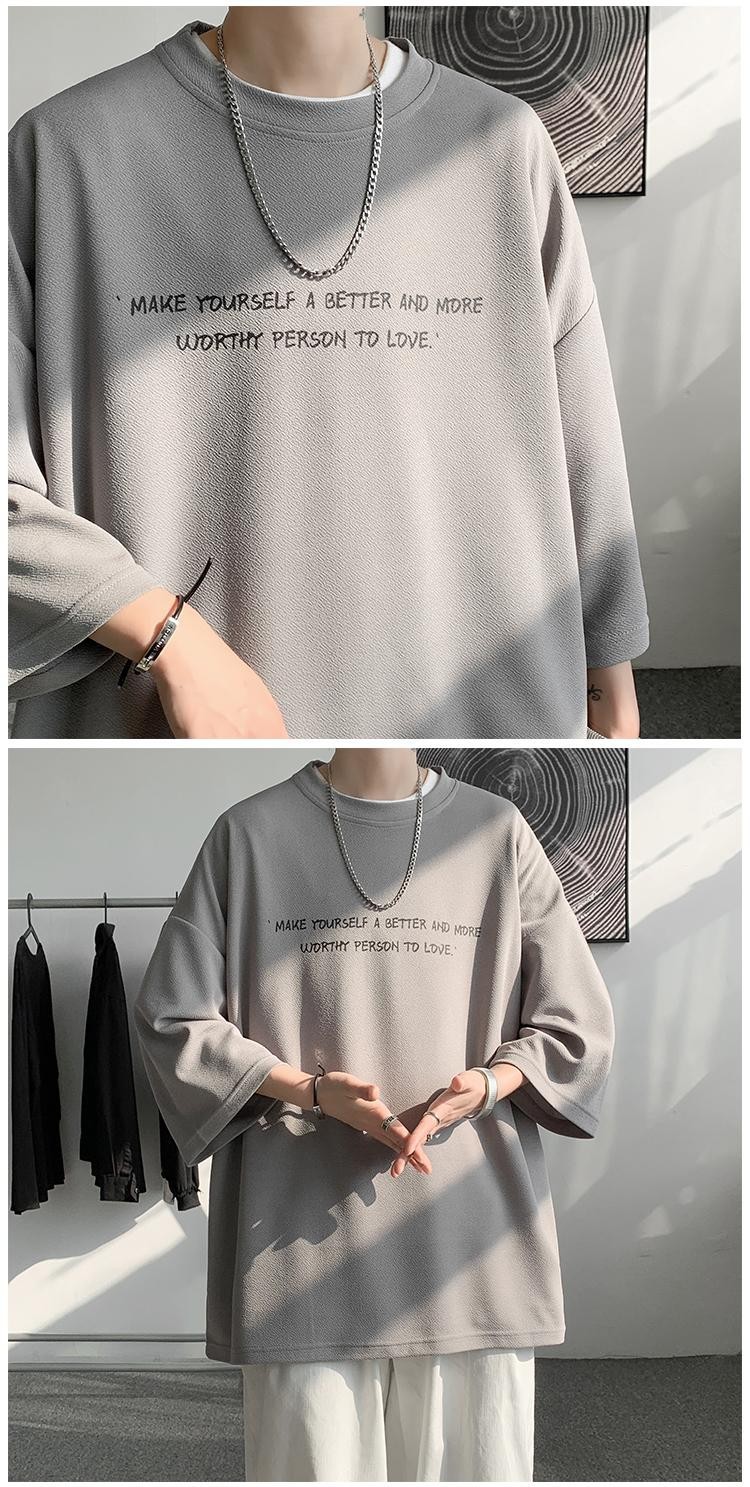 冰丝七分袖t恤男oversize高级感短袖宽松ins潮大码垂感五分袖衣服详情6