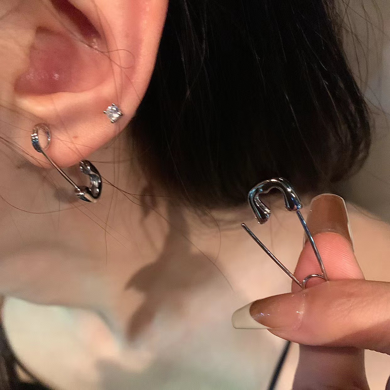 s925 silver mini pins for both men and women, creating a sweet and cool earring effect with a paperclip stud that pierces through the ears pic 6