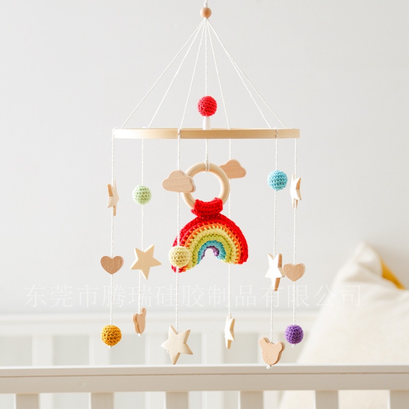 北欧风星星月亮云朵婴儿床挂件满天星床铃可拆卸摇铃木质风铃挂饰详情23