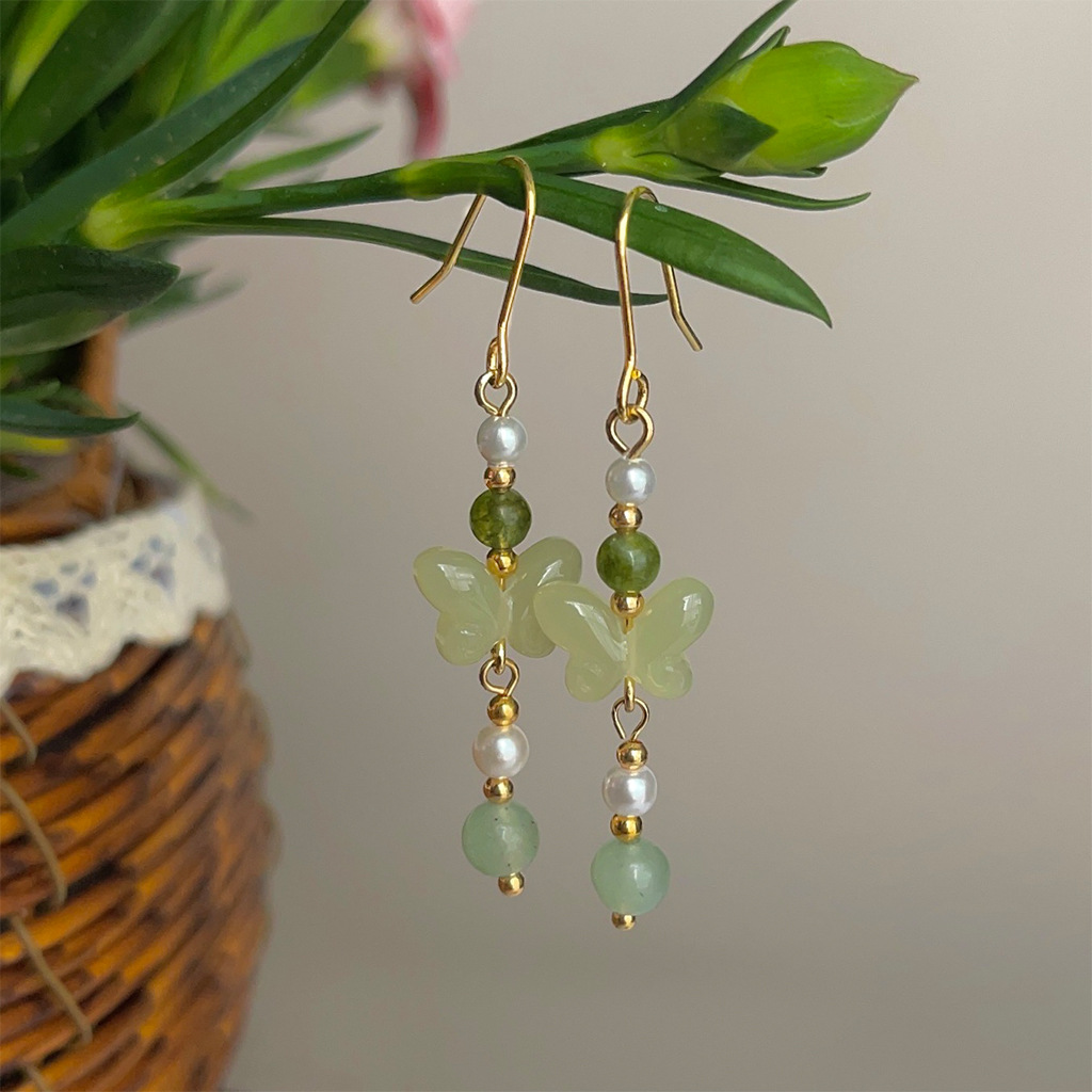 New Chinese-style original design, ancient jade-like butterfly-shaped long handcrafted earrings, factory designer earrings for women wholesale pic 4