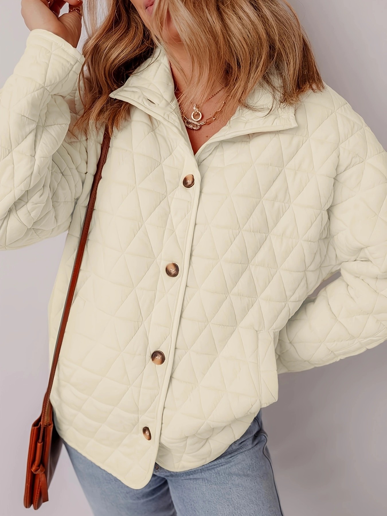 Cross-border cross-border foreign trade wholesale 2025 autumn/Winter new style European and American style quilted thread decorated simple solid color round neck loose cotton-padded jacket pic 28