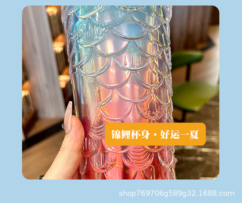 双层塑料吸管榴莲杯可印logo款网红高颜值炫彩渐变镭射双层吸管杯详情13