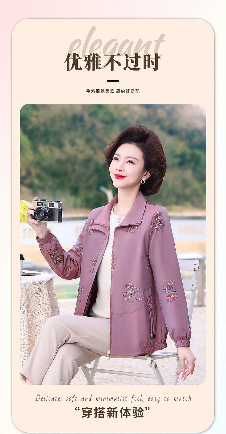 2024妈妈秋季薄款风衣外套中老年女装春秋休闲夹克洋气奶奶装上衣详情1