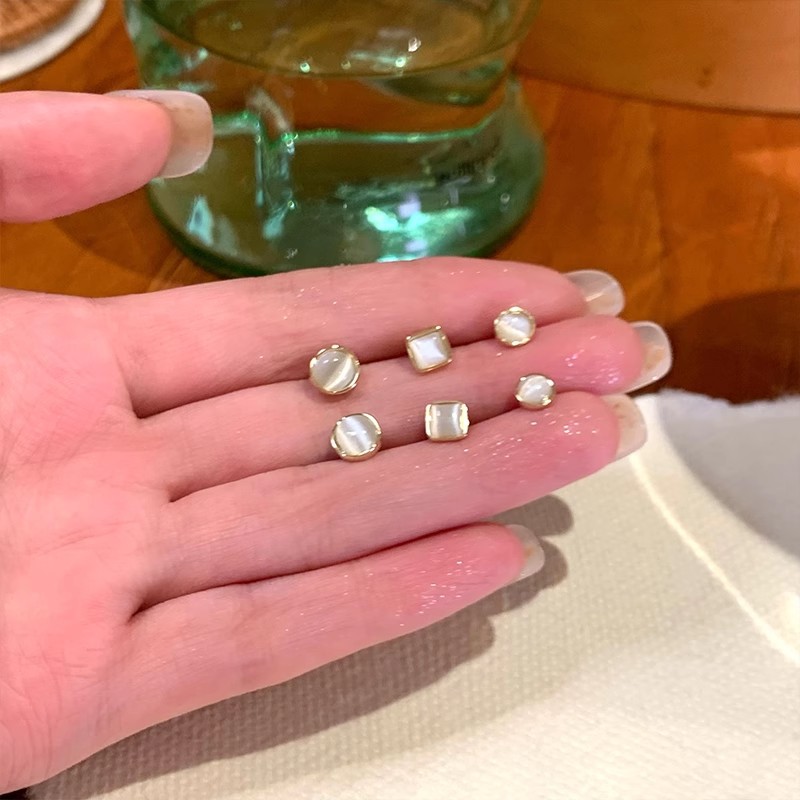 银针养耳洞猫眼石耳钉六件套睡觉免摘耳骨钉设计感小众耳饰配饰女详情23