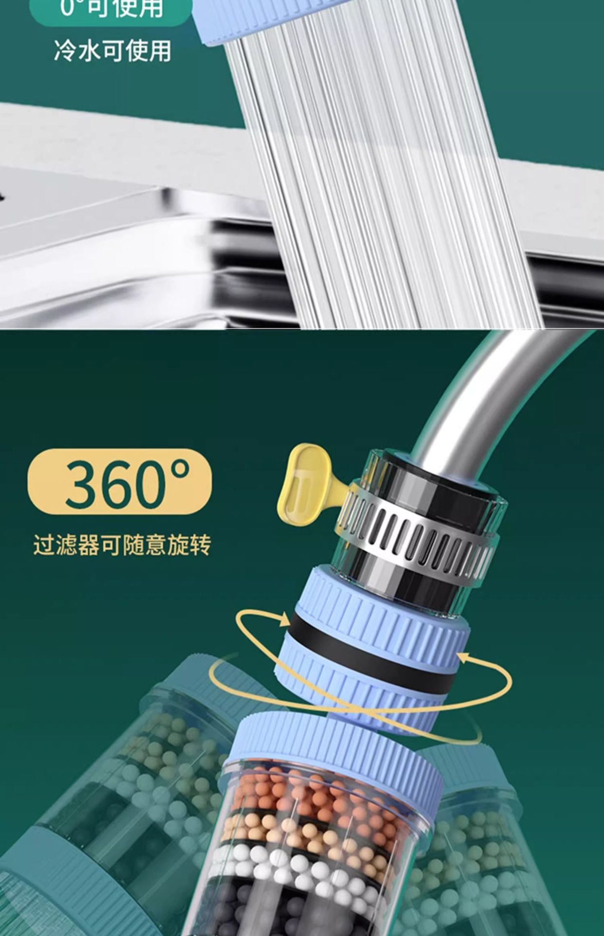 水龙头过滤器通用防溅嘴厨房净水神器家用自来水净化花洒增压滤芯详情17