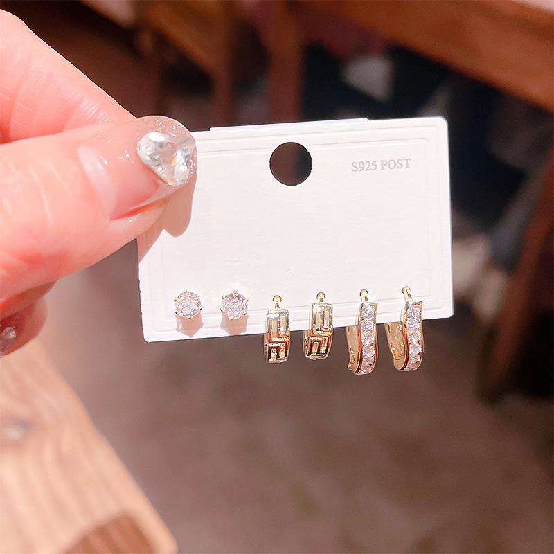 2024新品光面几何圆形锆石圈圈耳扣 ins风简约百搭时尚耳钉环饰品详情11