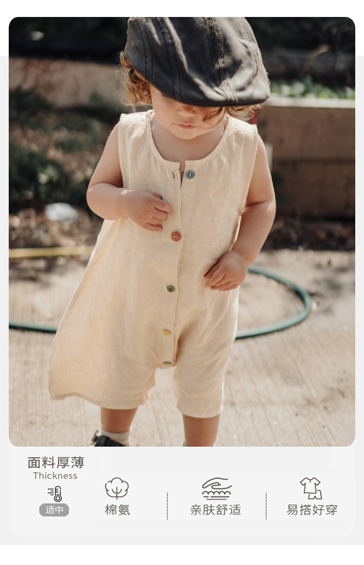 Baby sleeveless one-piece suit, Class a summer thin baby clothes, breathable pure cotton rocking clothes for boys and girls pic 3