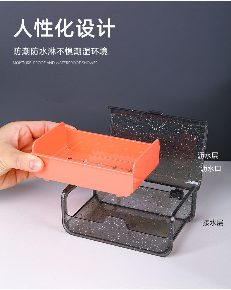 小简翻盖晶透香皂盒北欧 双层肥皂盒带盖子 免积水皂盒彩盒包装详情8