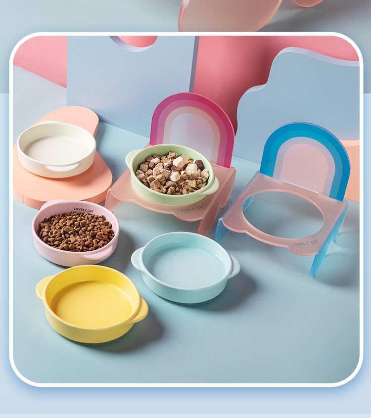 Wholesale of Korean Bridga double-eared cat bowls, dog food bowls, ceramic pet bowls, cat and dog food bowls without black chins, and slow food bowls pic 9