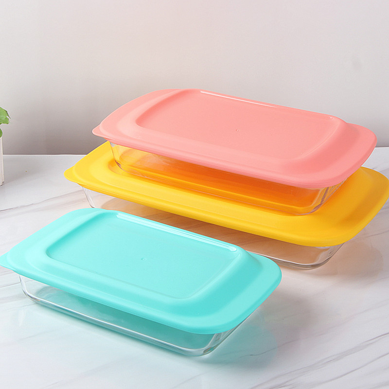 Wholesale of three-piece rectangular heat-resistant glass baking trays with LIDS for home kitchen steaming and roasting fish plates and tableware pic 6