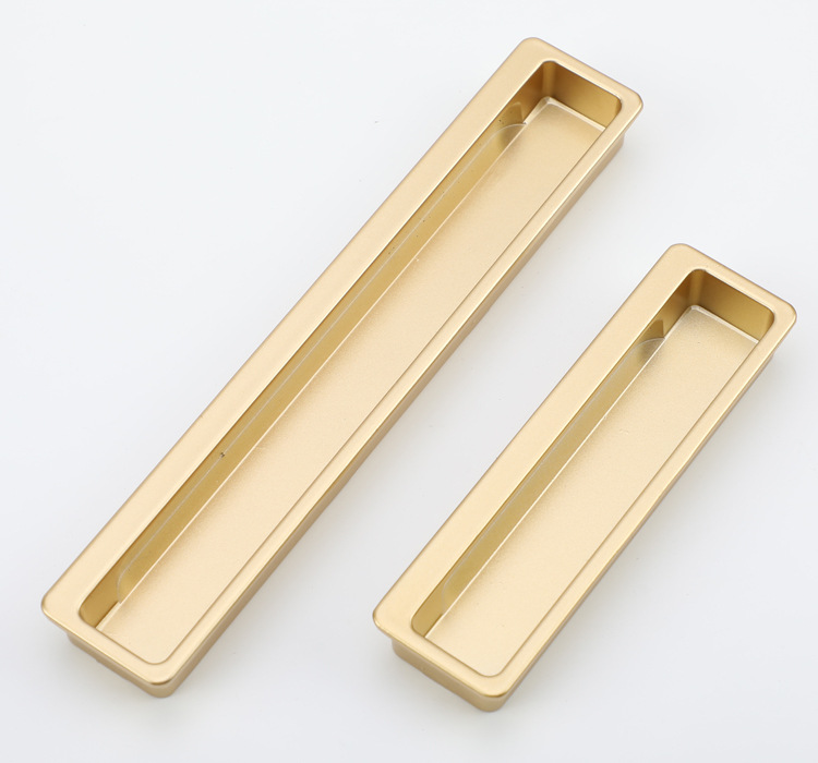 The black invisible handle of the tatami is embedded with the drawer handles of the cabinets and wardrobes. The sliding door is equipped with a golden concealed embedded handle pic 36