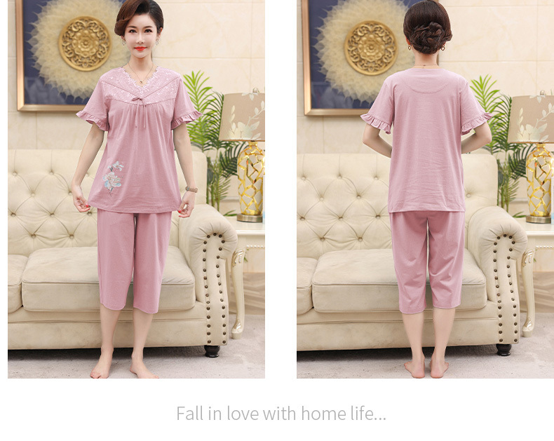 Middle-aged and elderly women wear summer short-sleeved, thin cotton clothes. Middle-aged women wear summer round-neck home clothes. Grandmothers and the elderly pic 78