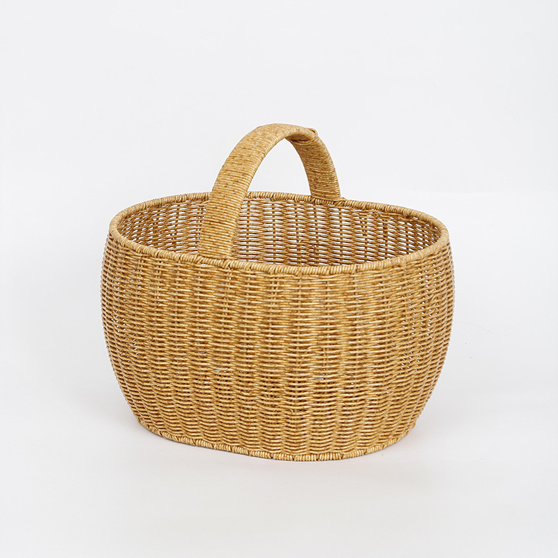 Flower basket, hand-held plastic rattan imitation rattan woven flower arrangement, waterproof hand-woven, hand-held festival souvenir basket, flower blue pic 6