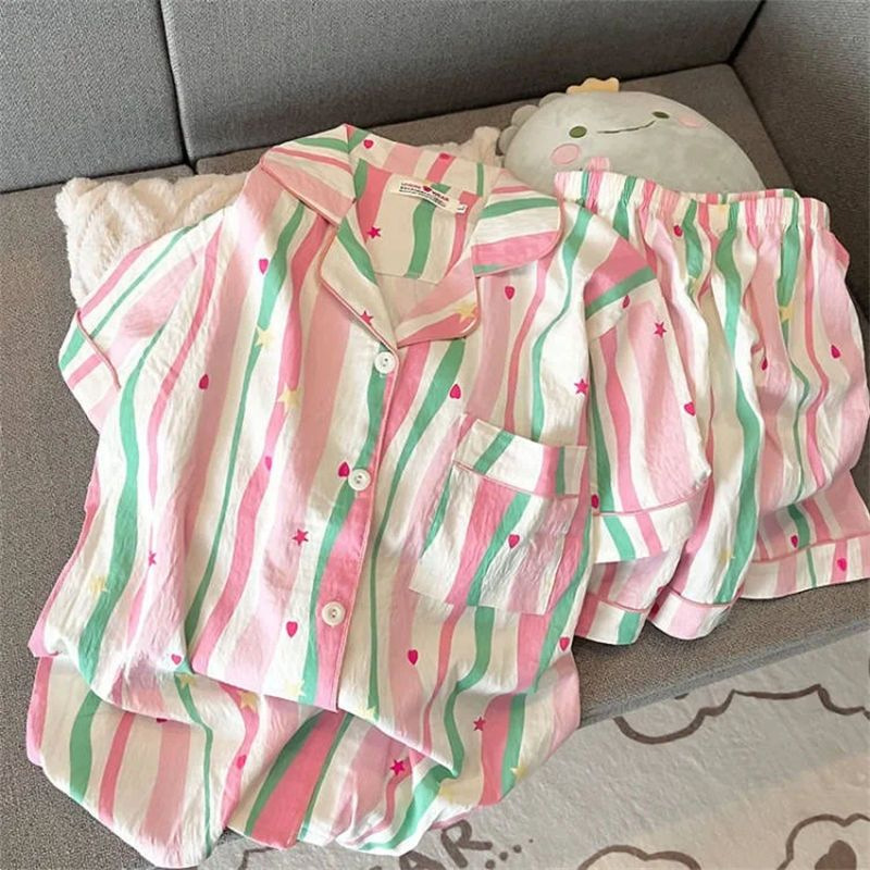 Pajama Women Summer Cloud Cotton 2024 New Style sweet and cute cardigan casual short-sleeved and short-shorts home wear set pic 17