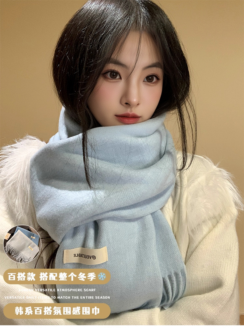 2025新款纯色围巾秋冬双面披肩女百搭氛围感流苏加厚保暖围脖批发详情1