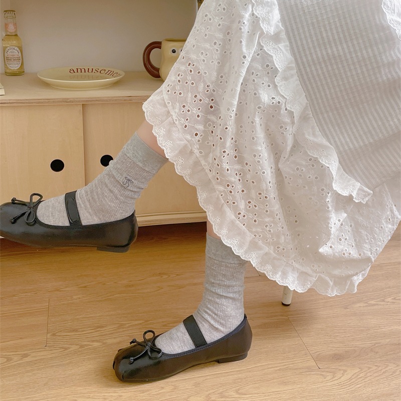 【吊线】夏季薄款女袜蝴蝶结中筒袜透气防臭JK吸汗堆堆袜纯色袜子详情11