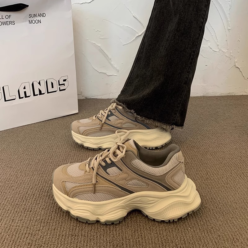 复古厚底灰色老爹鞋女款2025春季新款网面透气显脚小休闲运动鞋子详情3