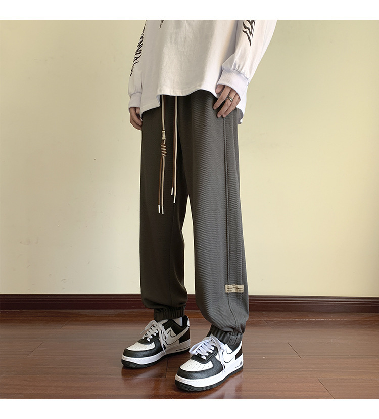 华夫格裤子男士2024秋季潮牌宽松九分束脚卫裤大码青年休闲运动裤详情40