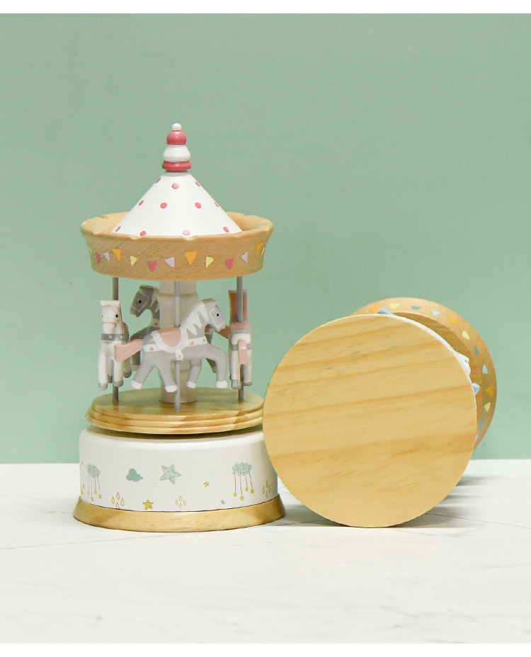 跨境现货旋转木马儿童木质音乐盒八音盒现货工艺品礼物童趣卡通详情4