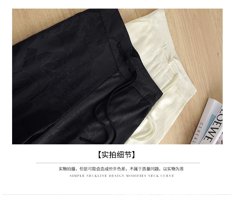 国潮新中式开叉提花冰丝阔腿裤女夏季薄款高腰垂感宽松妈妈休闲裤裙裤国潮详情21