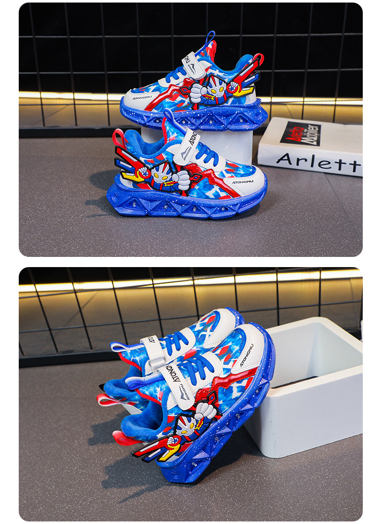 批发带灯儿童运动鞋男2025春秋新款皮面防水男童鞋中小童跑步鞋详情21