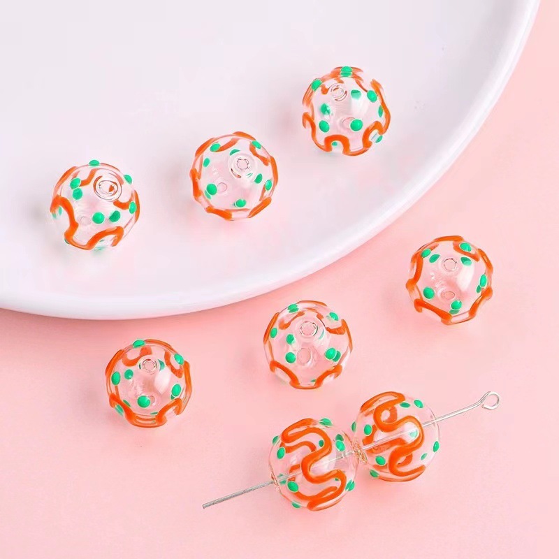 琉璃珠空心滴油波点爱心 波浪纹玻璃空心球串珠DIY手工耳饰品配件详情9