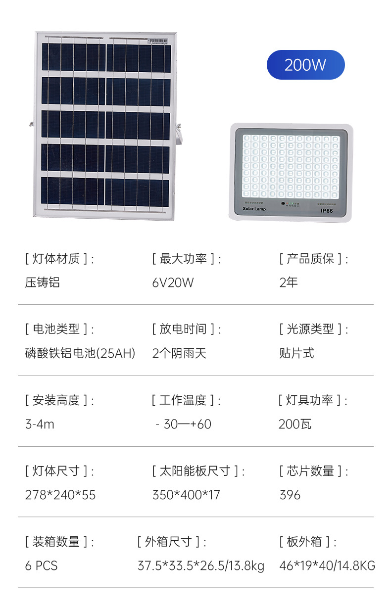 户外太阳能灯家用庭院灯led防水投光灯大功率太阳能路灯厂家批发详情10