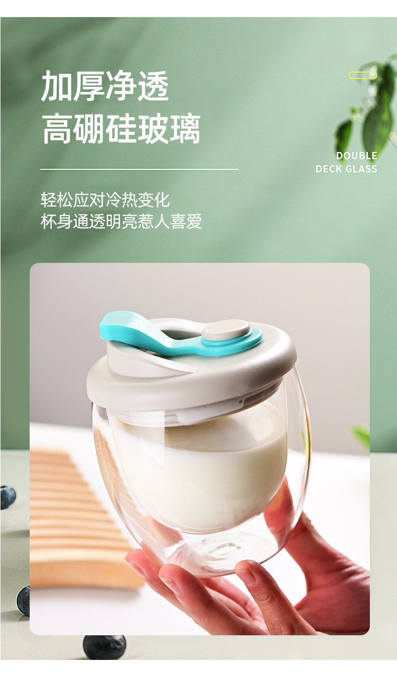 Double-layered glass cups with LIDS in stock for wholesale. Simple, high-temperature resistant, portable cups for direct drinking with LIDS and glass drinking cups pic 4