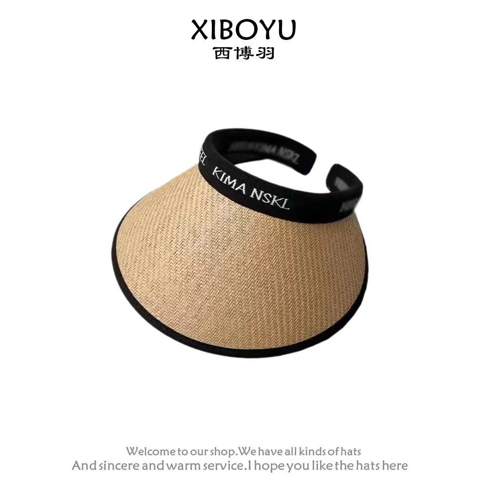 Lafite grass sunshade and sun protection hat, hollow straw hat, summer outing Korean-style straw woven striped versatile UV protection for women pic 6