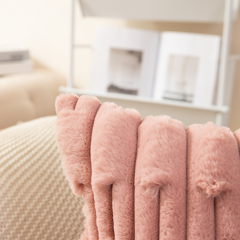 北欧ins风纯色链条编花胖条抱枕套兔毛绒床头沙发靠枕多色可选详情19