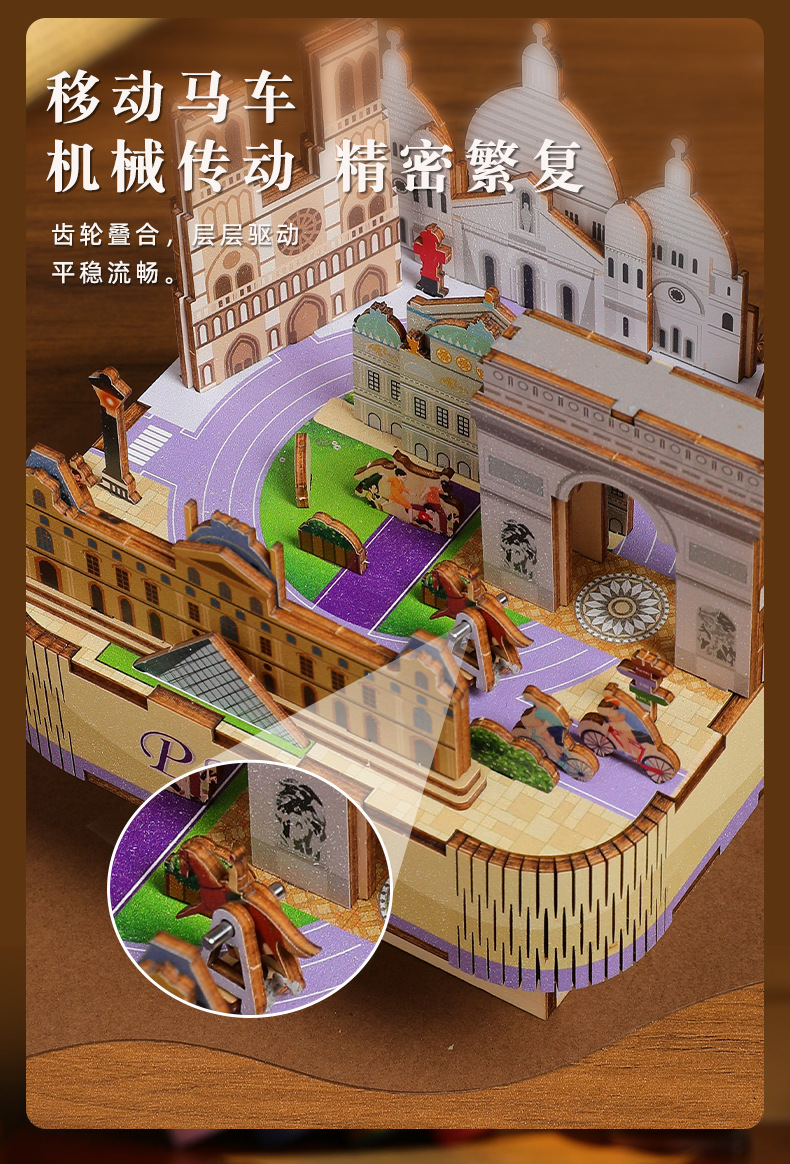 Cross-border new product, national trend and fun wooden music box, DIY handcrafted world-famous architecture, adult toy pic 13