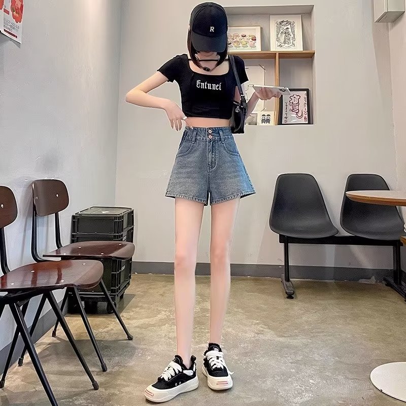 High-waisted denim shorts for women in summer, 2023 new style, slimming and hot pants for A-line petite girls pic 5