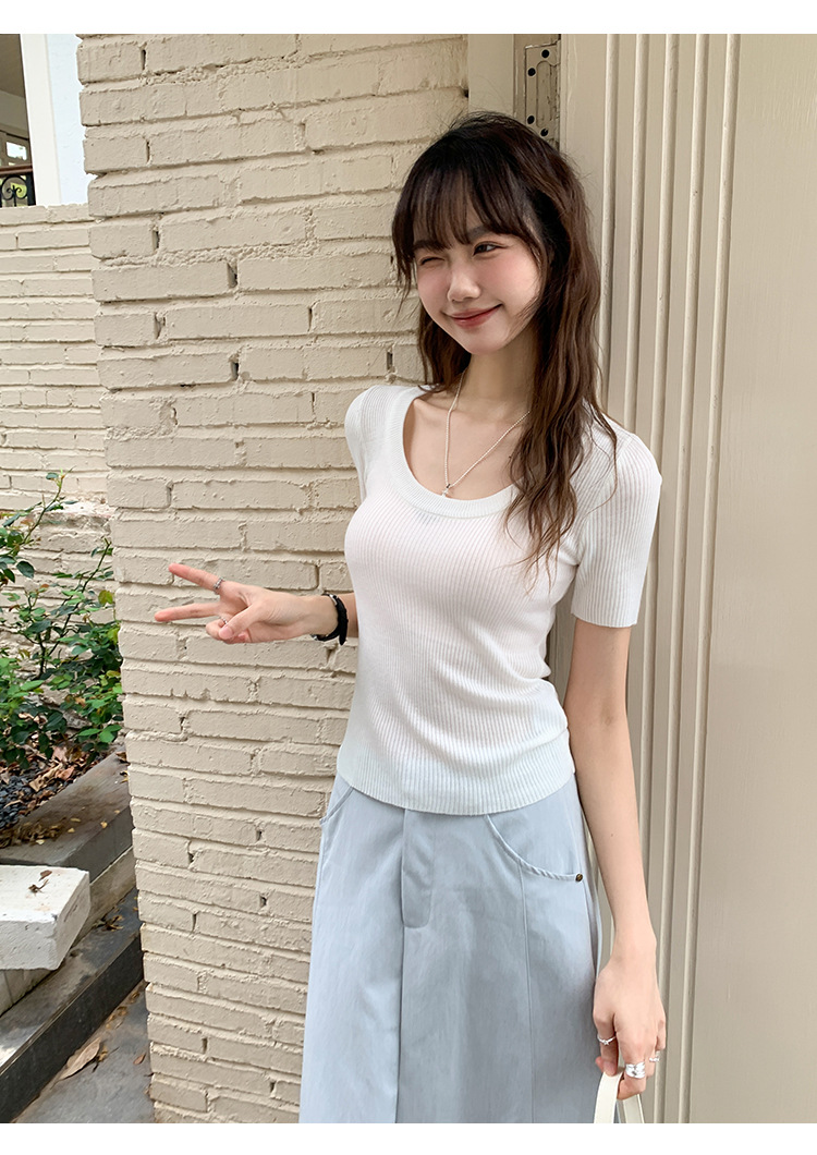 U领冰丝针织衫短袖女修身夏季基础短款T恤上衣2025新款详情1