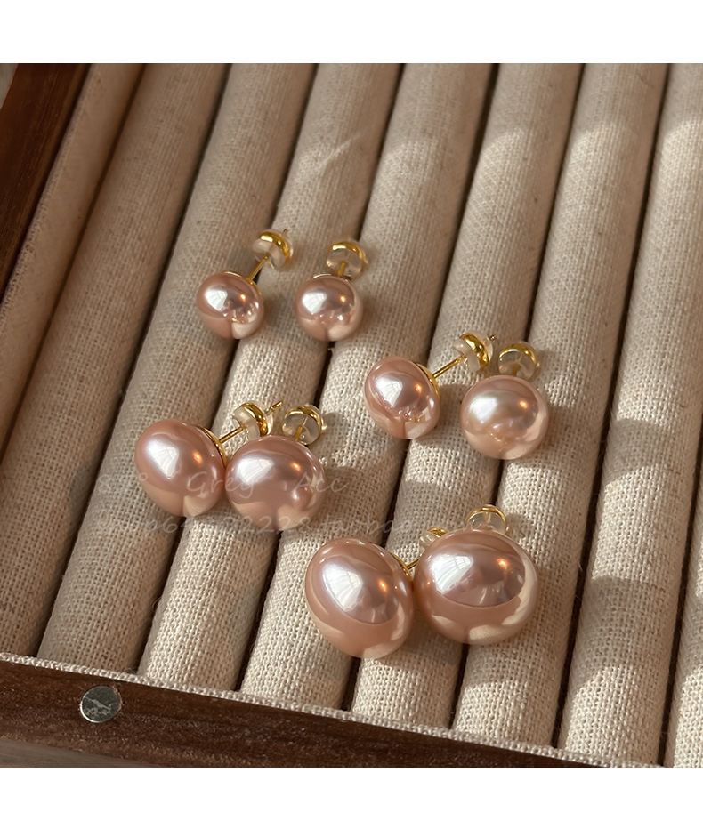 Shi Family Cherry Blossom Pink steamed bun Pearl Earrings for women, pure silver, high-end and simple earrings, mid-to-high-end wholesale accessories in Yiwu pic 7
