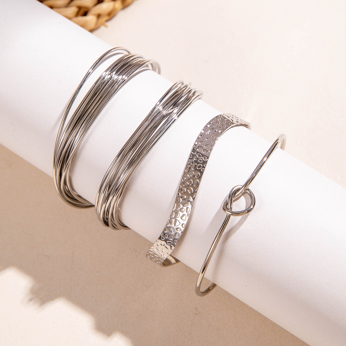 欧美跨境新款多层线条缠绕几何开口手镯套装朋克风波浪形串珠手链详情84