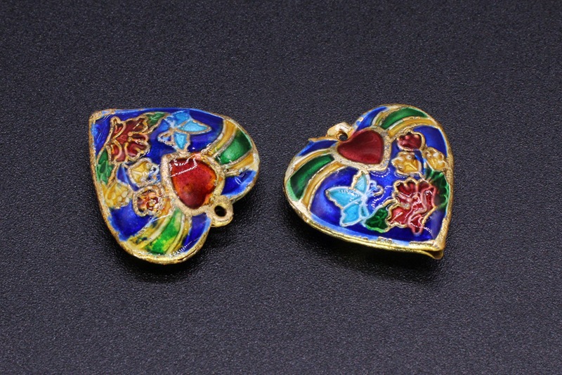 Traditional high-temperature enamel mechanism silver-blue ancient-style DIY jewelry accessory pendant, Thai blue 18*18 with a chicken heart ring pic 4