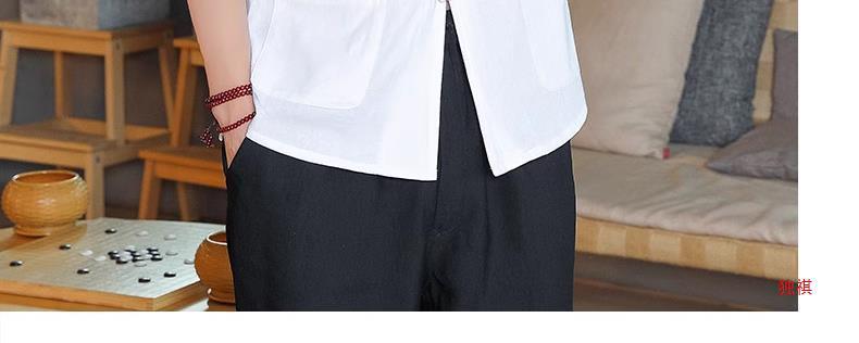 国潮中国风刺绣男士唐装短袖亚麻t恤夏季薄款七分袖道袍上衣潮流衬衣详情19