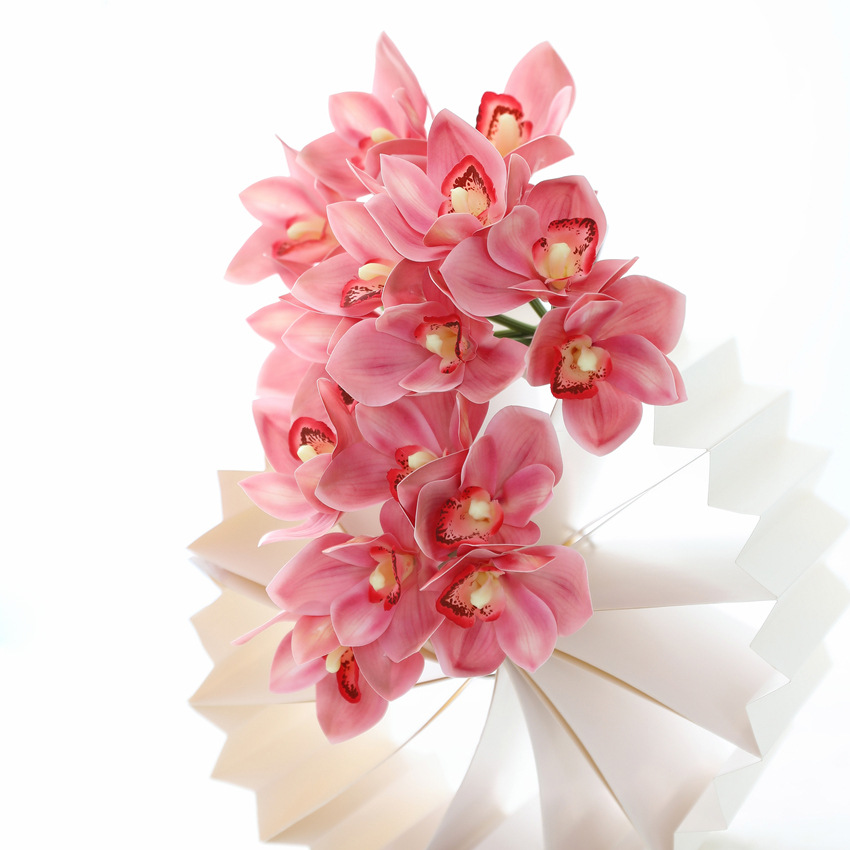 Hui LAN Flower Art: 6-head 3D printed hand-held fabric orchid bouquet, wedding decoration, hand-held bouquet, home simulation flower art, simulation plant orchid flower accessories pic 7