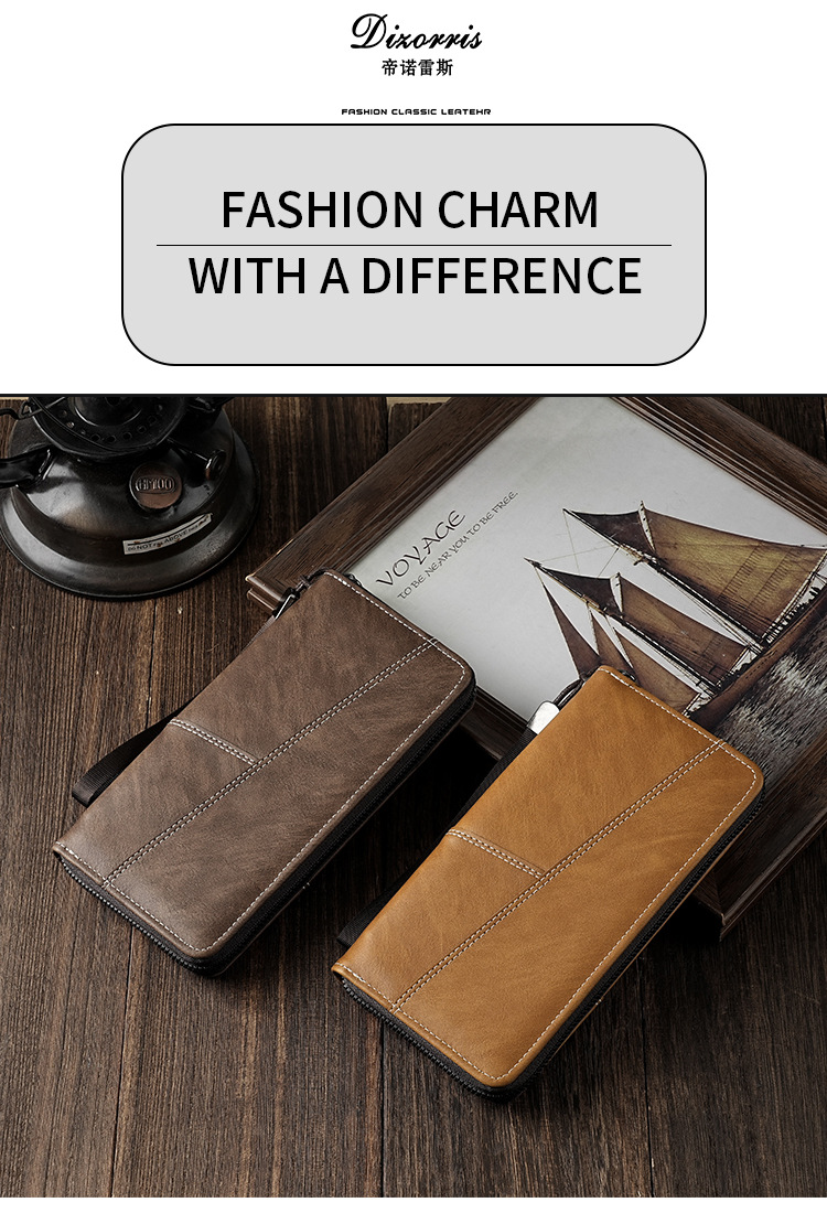 厂家批发男士钱包长款手机包多卡位大容量拉链皮夹便携卡包男钱夹详情1