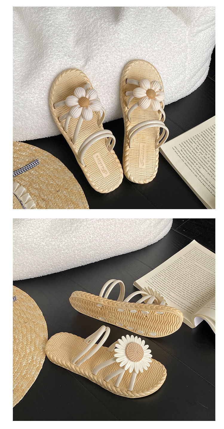 新款时尚花朵女鞋夏季草编拖鞋民族风罗马鞋沙滩一字拖两穿鞋凉鞋详情12