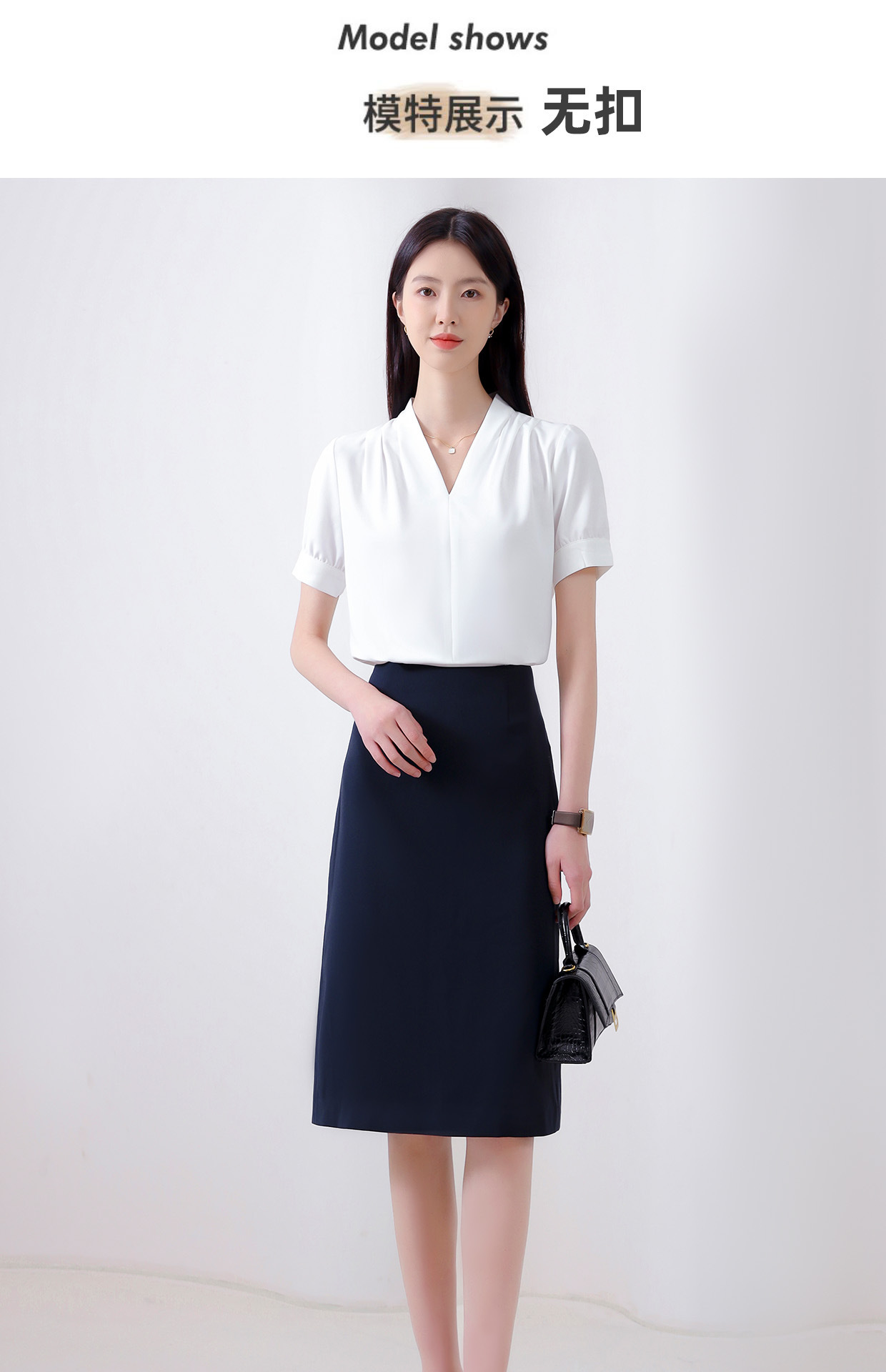 衬衫女夏季短袖大码雪纺宽松弹力白色法式上衣气质百搭职业衬衣详情15