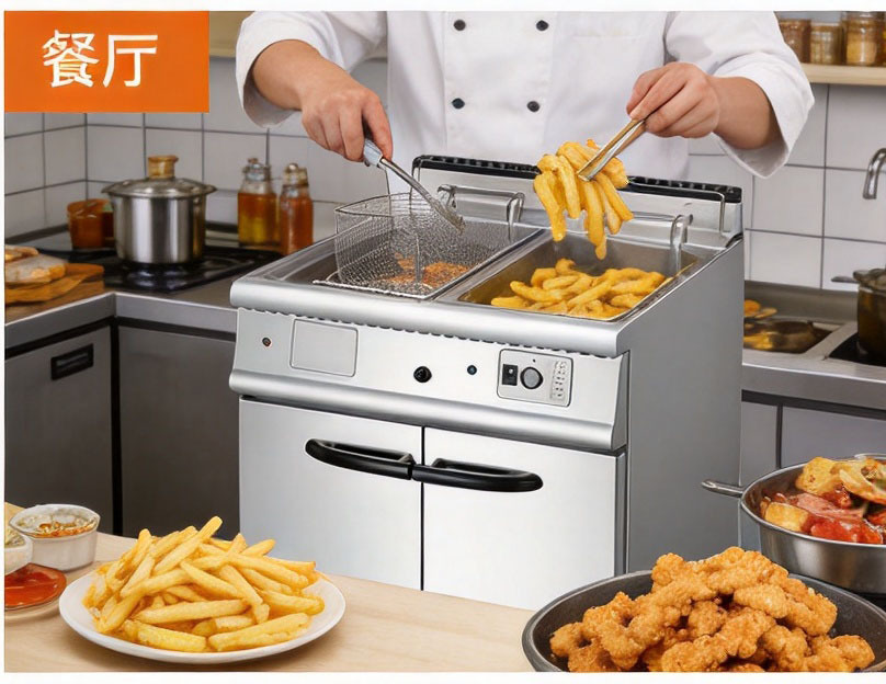 Kaiping double-cylinder double-screen gas fryer with cabinet base, commercial deep fryer, French fries machine, street frying machinery and equipment pic 6