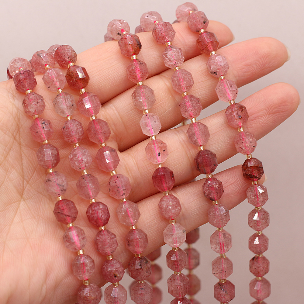 Wholesale of natural rose quartz rough stone cut surface bucket beads, crystal agate, diy jewelry accessories, semi-finished products, handcrafted beads pic 3
