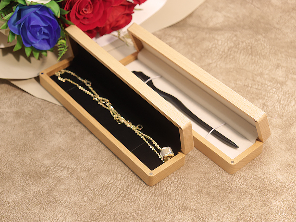 Customized beech wood black walnut necklace jewelry box packaging box, simple and fresh hairpin bracelet necklace jewelry gift box pic 7