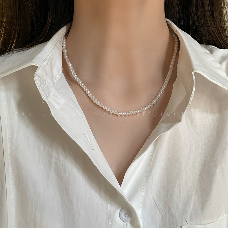 Shijia ao white hebilla de succión magnética redondo redondo collar de perlas para mujeres luz lujo verano cadena de clavícula 2024 nuevo accesorios pic 11