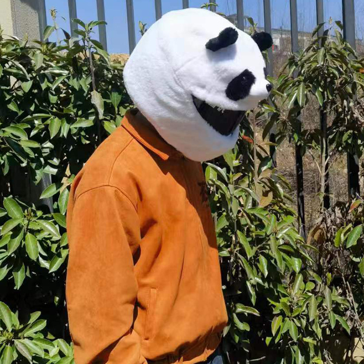 Cross-border bestseller, street blast, powerful helmet decoration set, rabbit plush motorcycle cool helmet set, cute panda mask pic 5